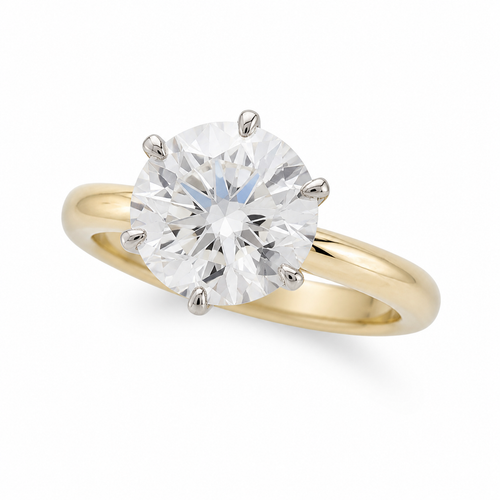 2 Carat H VS2 Round Brilliant Diamond Yellow and White Gold Ring