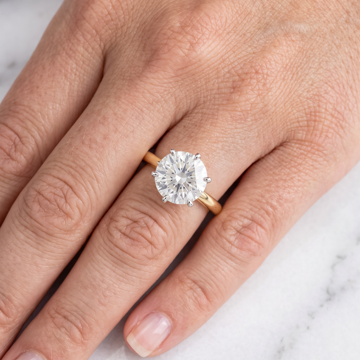 2 Carat H VS2 Round Brilliant Diamond Yellow and White Gold Ring