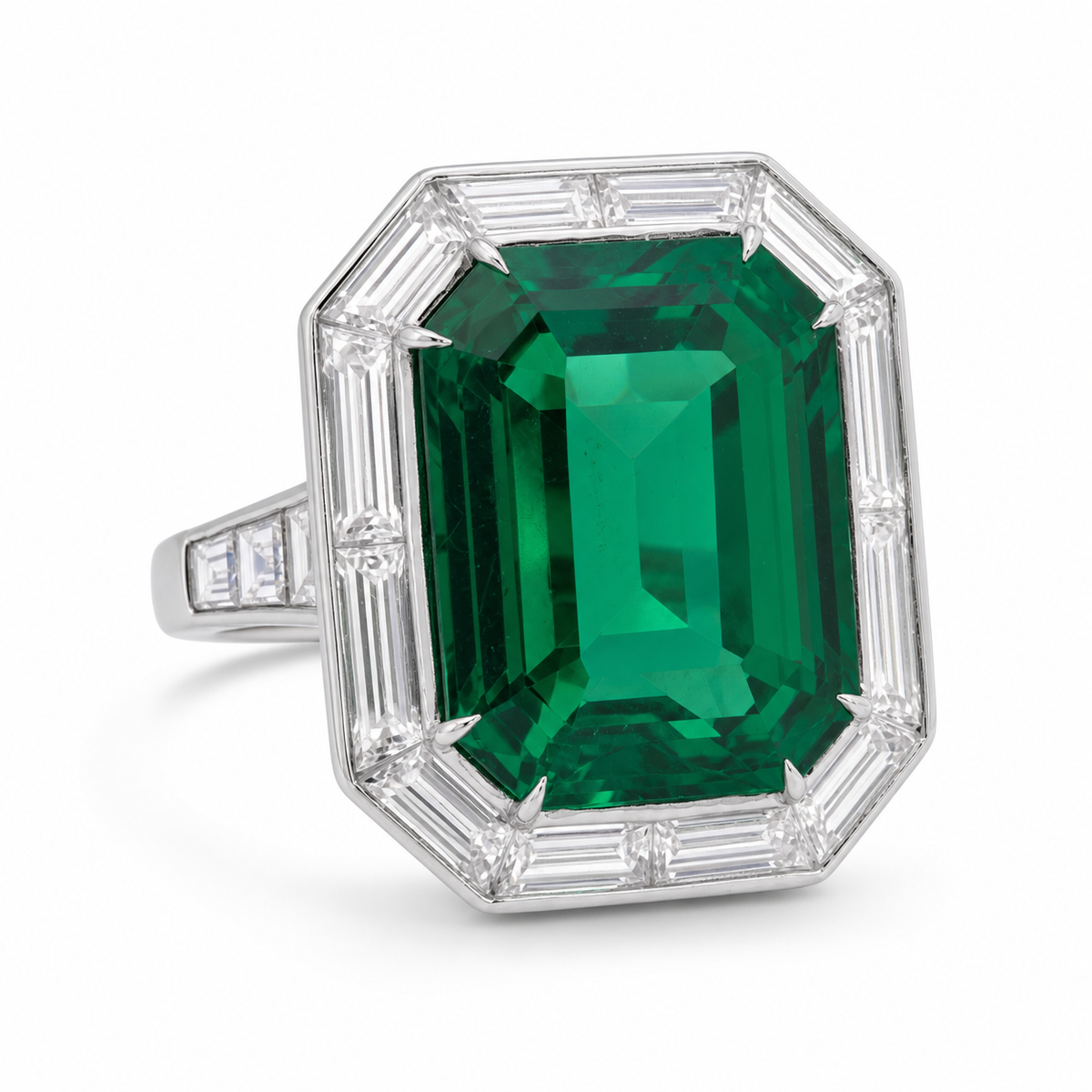 C. DUNAIGRE Certified 6.21 Carat Vivid green Octagonal/mixed cut Emerald Ring