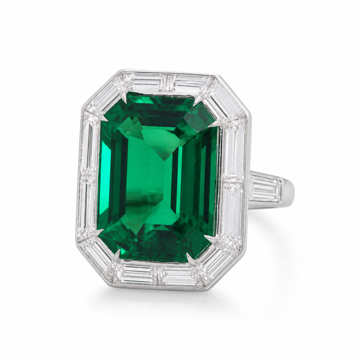 C. DUNAIGRE Certified 6.21 Carat Vivid green Octagonal/mixed cut Emerald Ring