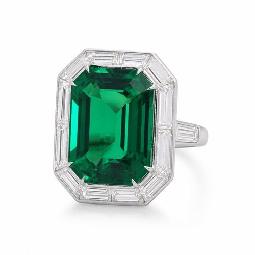 C. DUNAIGRE Certified 6.21 Carat Vivid green Octagonal/mixed cut Emerald Ring