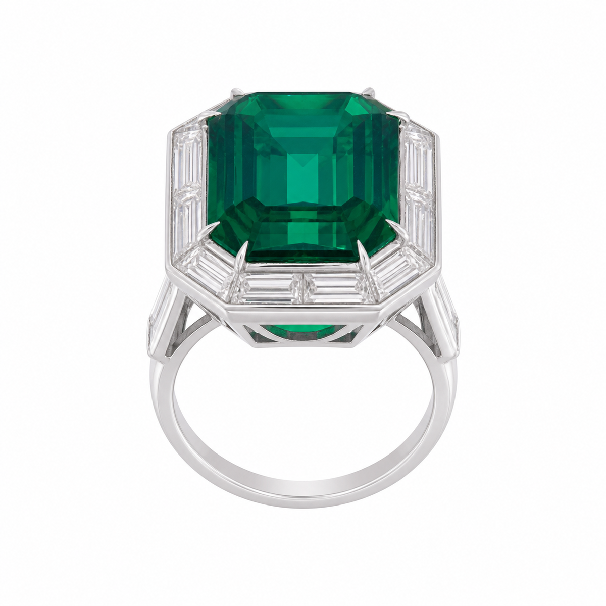 C. DUNAIGRE Certified 6.21 Carat Vivid green Octagonal/mixed cut Emerald Ring