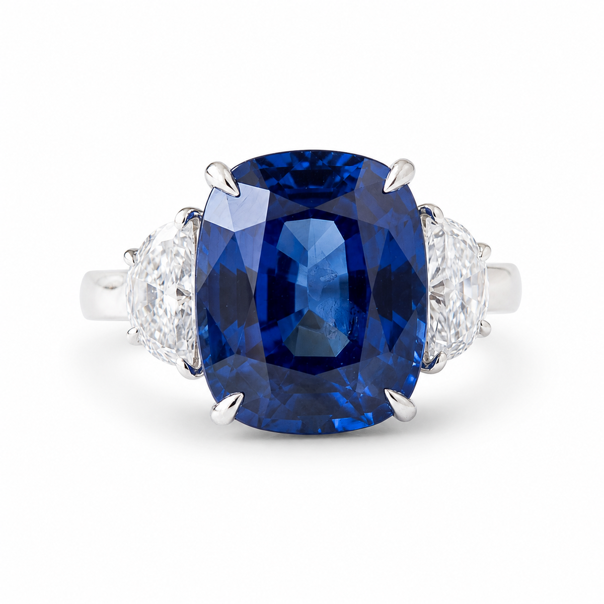 C. DUNAIGRE Certified 4.12 Carat Blue Cushion-shape/mixed cut Sapphire Ring