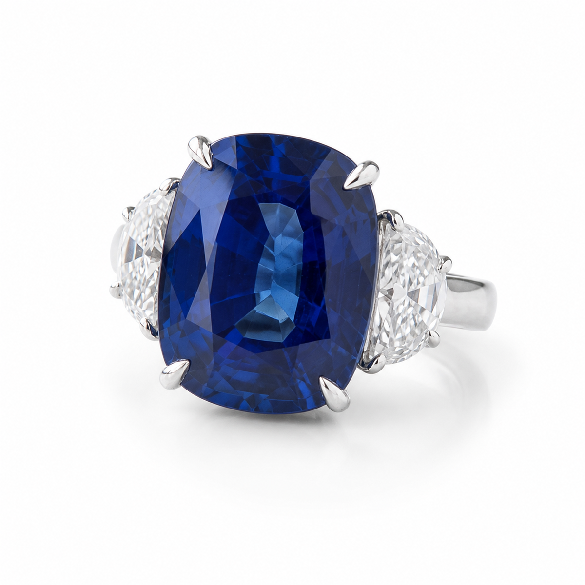 C. DUNAIGRE Certified 4.12 Carat Blue Cushion-shape/mixed cut Sapphire Ring