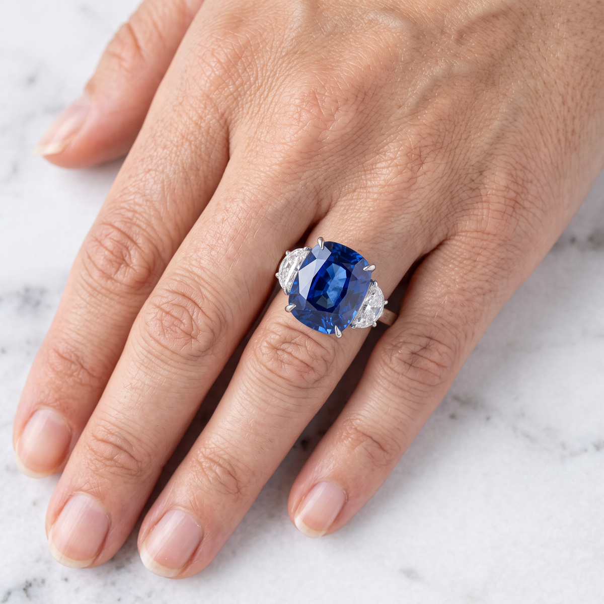 C. DUNAIGRE Certified 4.12 Carat Blue Cushion-shape/mixed cut Sapphire Ring